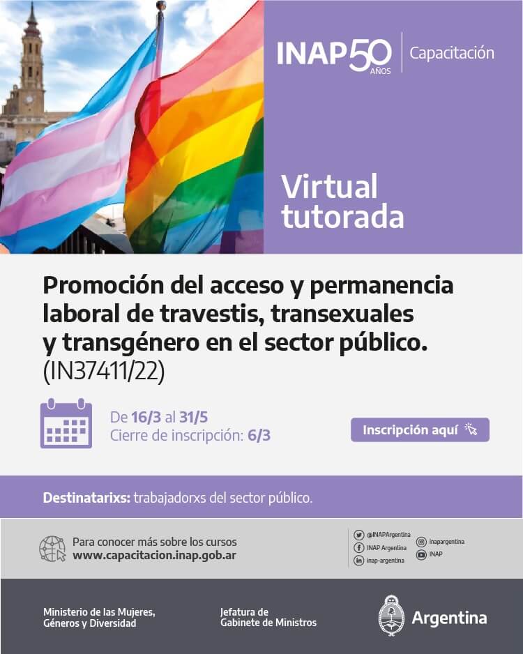 Formación Virtual Tutorada 'Promoción del Acceso y permanencia laboral de Travestis, Transexuales y Transgéneros en el sector público'